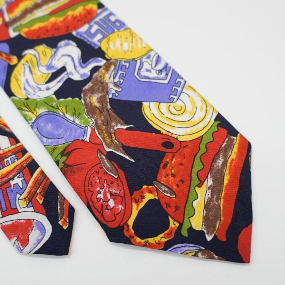 Next Exit Food Burger Black Multi-Colored Novelty‎ Print Long Tie